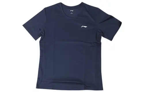 Li Ning T Shirts Men's Blue Crew Neck Moderate Straight Fit