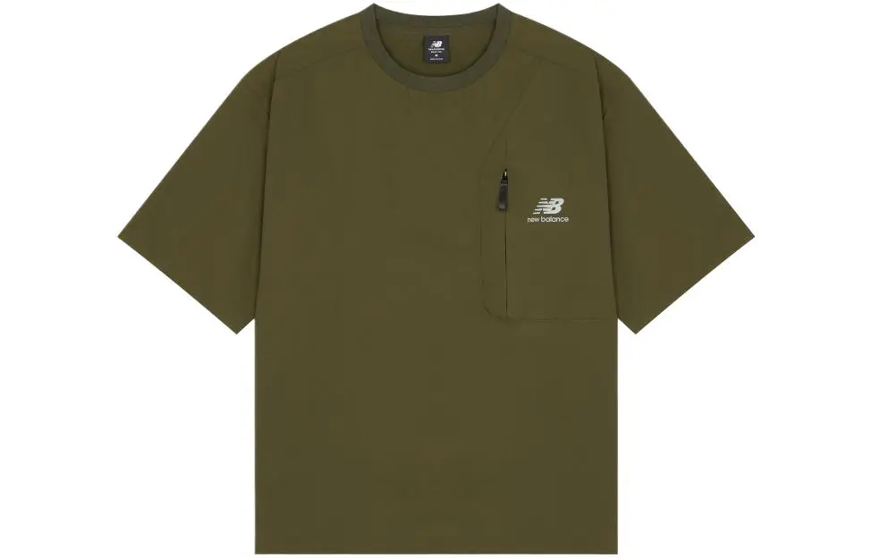 New Balance T-Shirts Men's Green Crew Neck Moderate Straight Fit