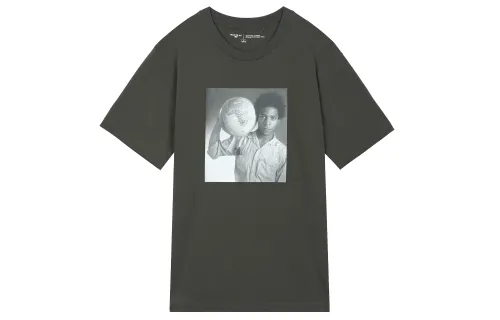UNIQLO Peace For All Collection T Shirts Men's Dark Gray Crew Neck Moderate Straight Fit