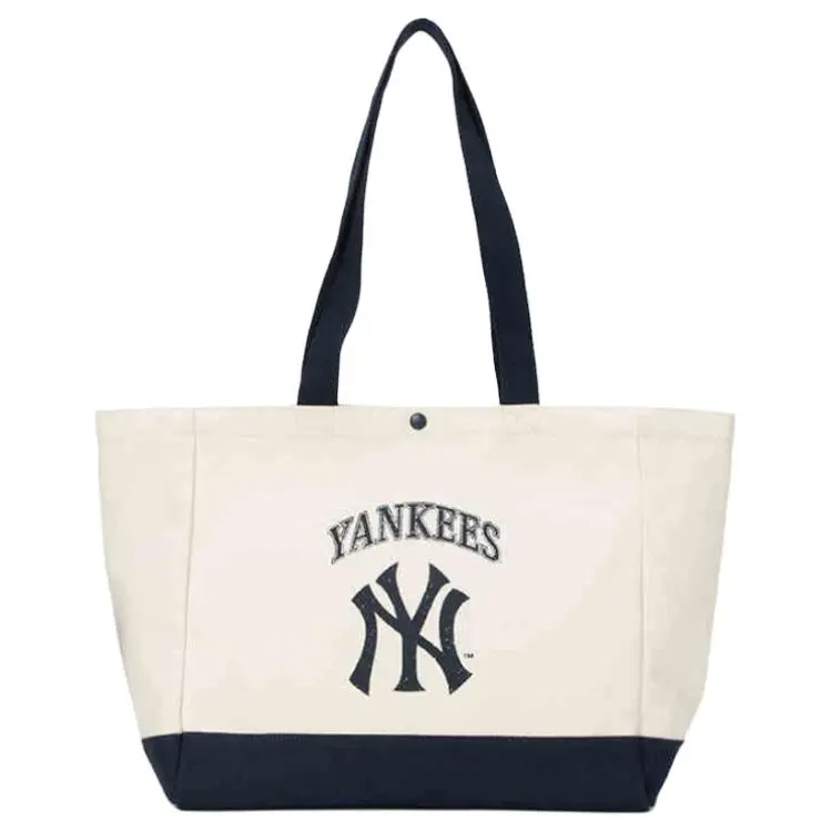 MLB Cotton Tote Bag, Shopping Bag, Shoulder Bag Unisex Ecru & Blue