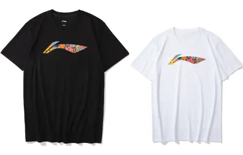 Li Ning T Shirts Unisex 2 Pack Black+White Crew Neck Moderate Straight Fit