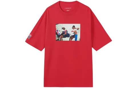 Jordan T-Shirts Men's Red Crew Neck Moderate Straight Fit