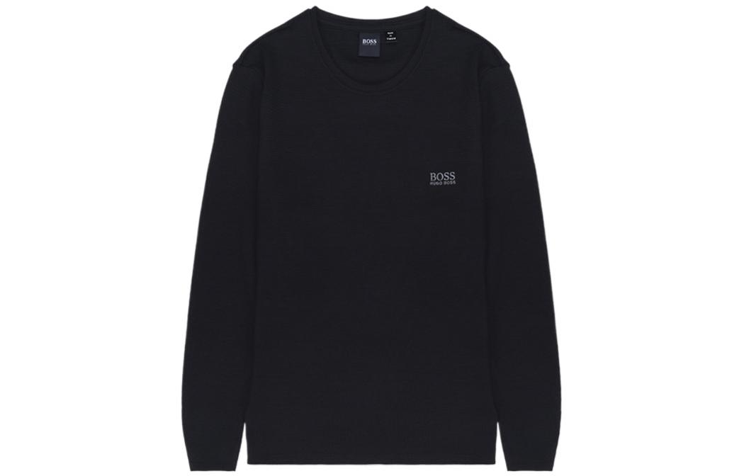 HUGO BOSS SS22 Сплошной цветной логотип круглый воротник длинный рукав Футболка мужской стиль черный