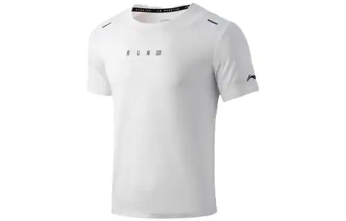 Li Ning Running Collection T Shirts Men's White Crew Neck Moderate Straight Fit