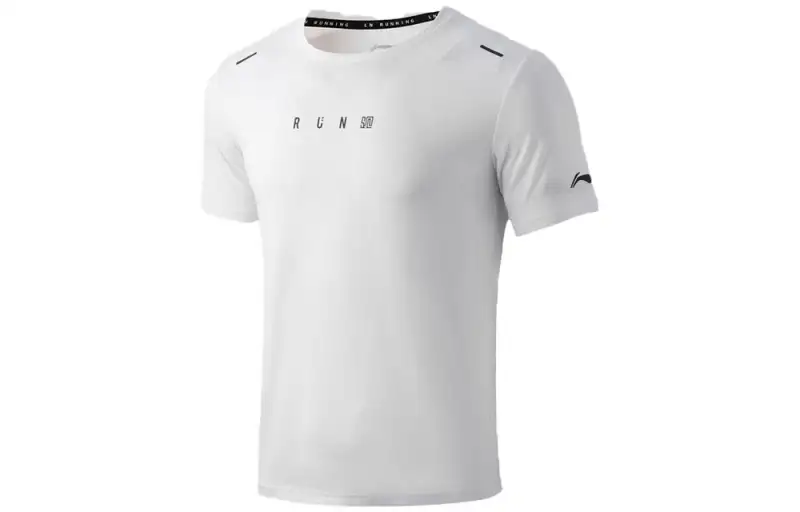 Li Ning Running Collection T Shirts Men's White Crew Neck Moderate Straight Fit