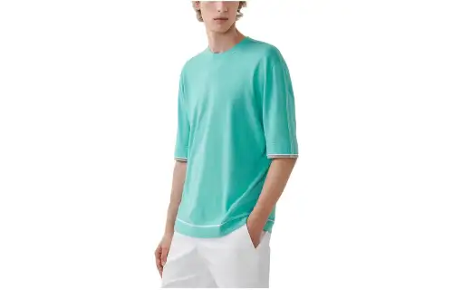 HERMES T Shirts Men's Mint Green Crew Neck Moderate Straight Fit