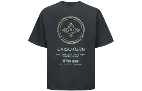 EVISU T Shirts Men's Dark Gray Crew Neck Moderate Straight Fit