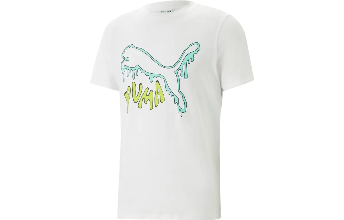 PUMA T-Shirts Men's White Crew Neck Moderate Straight Fit