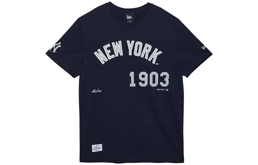 New Era T-Shirts Men's Navy Blue Crew Neck Moderate Straight Fit