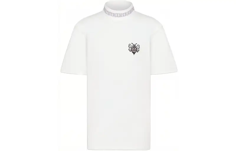 DIOR Quarterly New Products T Shirts Men's White Stand Collar Moderate Straight Fit