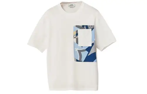 HERMES T Shirts Men's White Crew Neck Moderate Straight Fit