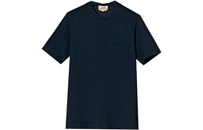 HERMES T Shirts Men's Dark Blue Crew Neck Moderate Straight Fit
