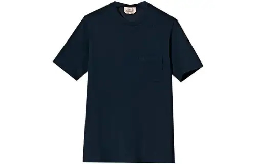 HERMES T Shirts Men's Dark Blue Crew Neck Moderate Straight Fit