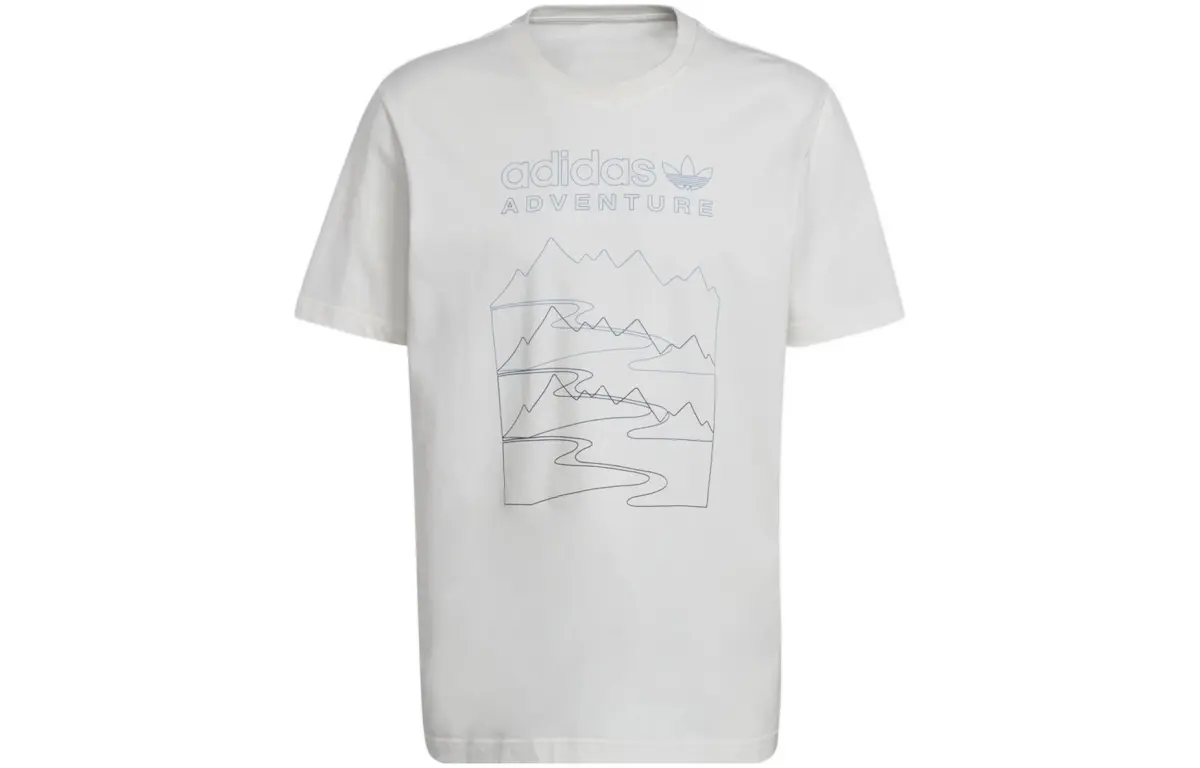 Adidas Originals ADVENTURE MOUNTAIN FRONT T-Shirts Men's White Crew Neck Moderate Straight Fit