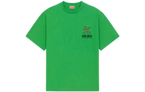KENZO Tiger Tail Series T Shirts Men's Green Crew Neck Moderate Straight Fit