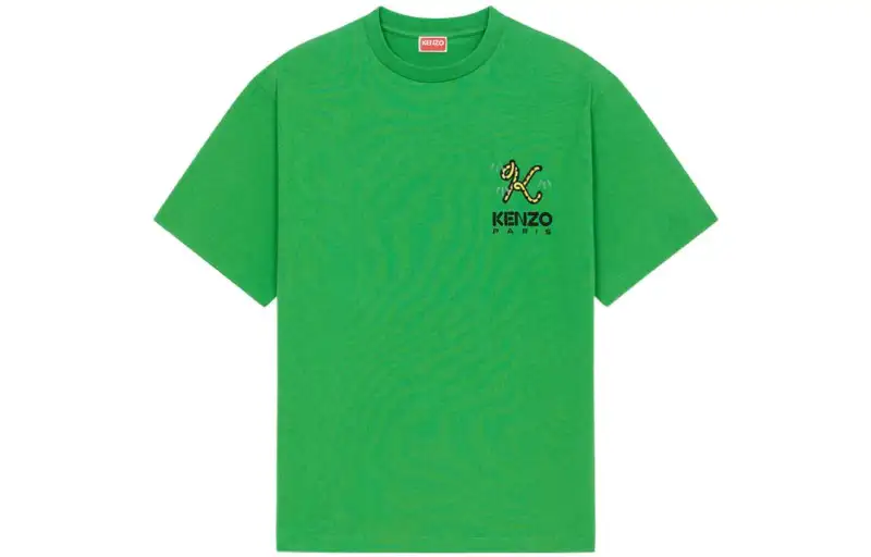 KENZO Tiger Tail Series T Shirts Men's Green Crew Neck Moderate Straight Fit
