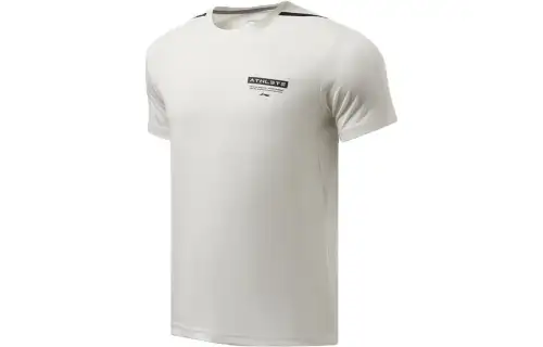 Li Ning Fitness Series T Shirts Men's Ivory Crew Neck Moderate Straight Fit