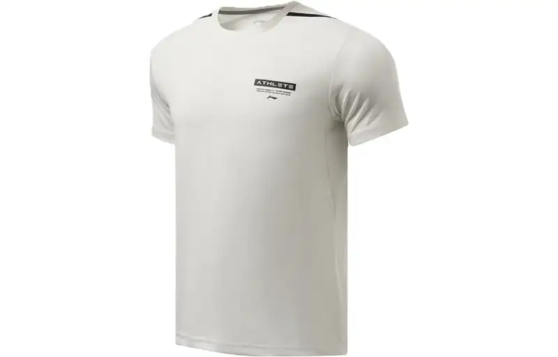 Li Ning Fitness Series T Shirts Men's Ivory Crew Neck Moderate Straight Fit