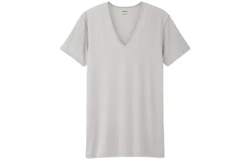 UNIQLO T Shirts Men's Light Gray V Neck Moderate Straight Fit