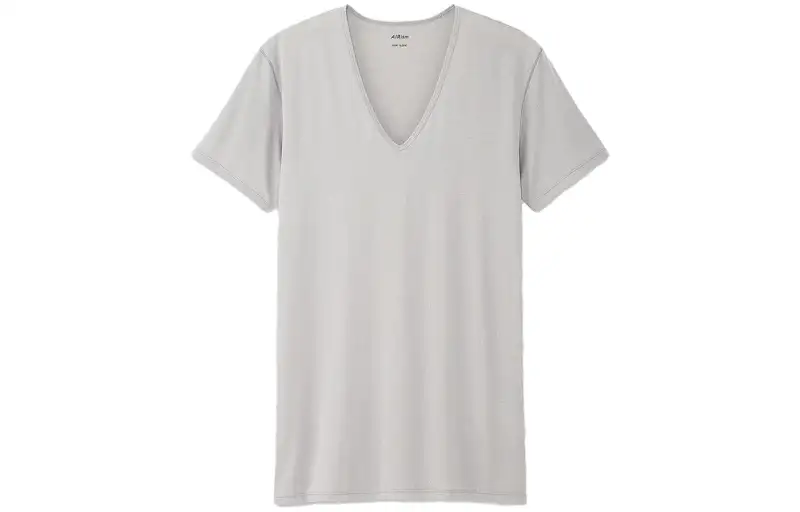 UNIQLO T Shirts Men's Light Gray V Neck Moderate Straight Fit