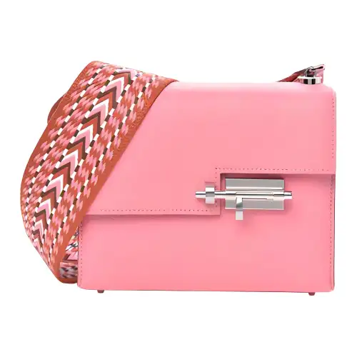 HERMES Verrou Silver Tone Buckle Mysore Goat Skin With Canvas Crossbody Bags Mini Women's Rose Confetti Milkshake Pink
