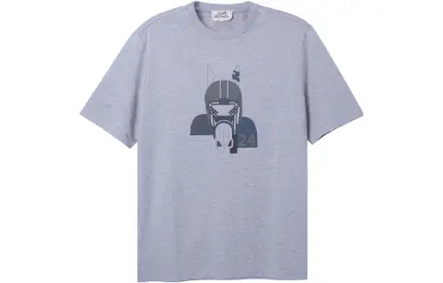 HERMES T Shirts Men's Gray Crew Neck Moderate Straight Fit