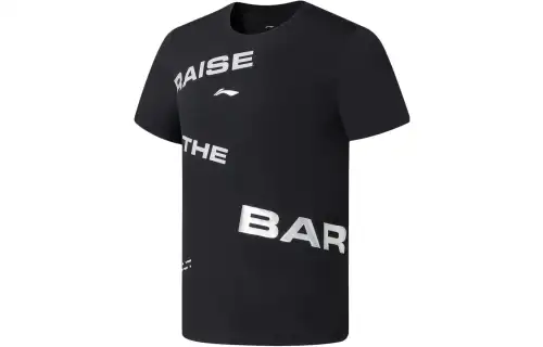 Li Ning Fitness Series T Shirts Men's Black Crew Neck Moderate Straight Fit
