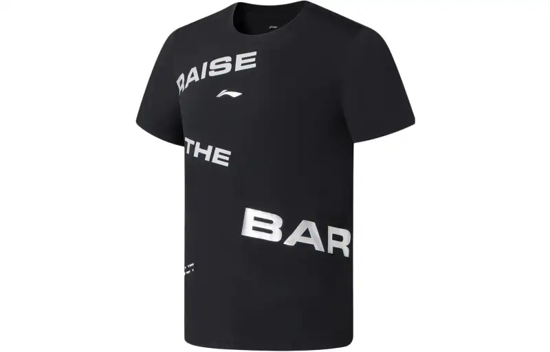 Li Ning Fitness Series T Shirts Men's Black Crew Neck Moderate Straight Fit