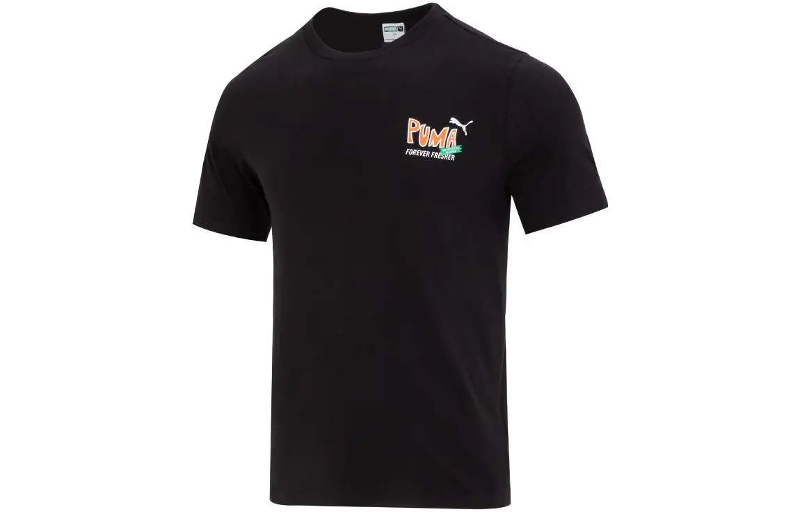 PUMA ESS+ T-Shirts Men's Black Crew Neck Moderate Straight Fit