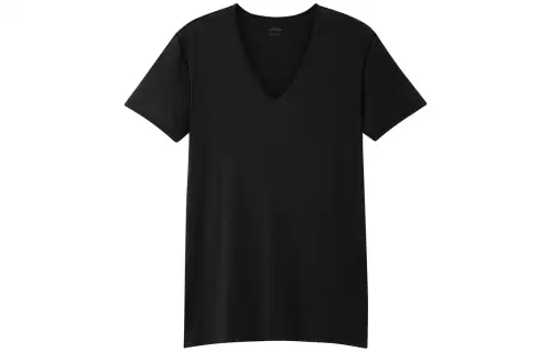 UNIQLO T Shirts Men's Black V Neck Moderate Straight Fit