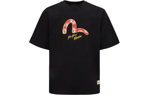EVISU T Shirts Men's Black Crew Neck Moderate