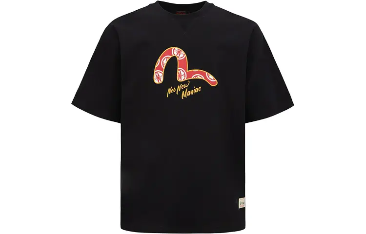 EVISU T Shirts Men's Black Crew Neck Moderate