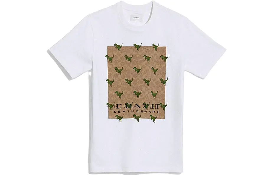 COACH Timeless Collection, Dinosaur Print Crew Neck Pullover Short Sleeved SS23 T Shirt Men's White