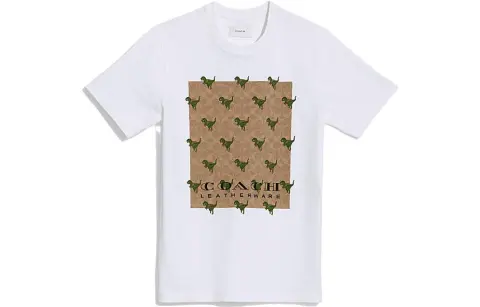 COACH Timeless Collection, Dinosaur Print Crew Neck Pullover Short Sleeved SS23 T Shirt Men's White
