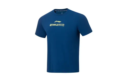 Li Ning Badminton Collection T Shirt Men's New Denim Blue