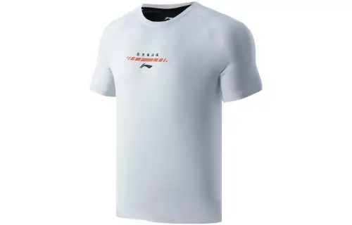 Li Ning Training Series T Shirts Men's Mist White Crew Neck Moderate Straight Fit
