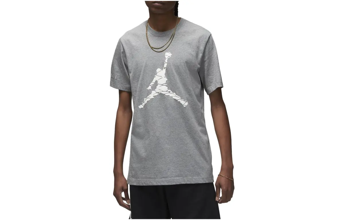 Jordan T-Shirts Men's Gray White Crew Neck Moderate Straight Fit