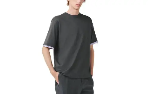 HERMES T Shirts Men's Ebony Gray Crew Neck Moderate Straight Fit