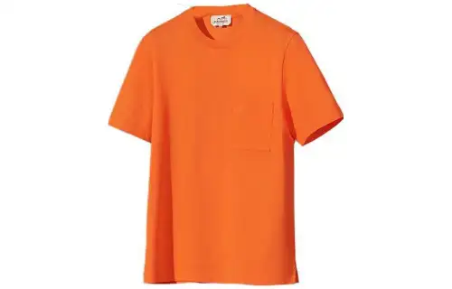 HERMES T Shirts Men's Orange Crew Neck Moderate Straight Fit