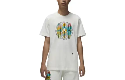 Jordan T Shirts Men's White Crew Neck Moderate Straight Fit