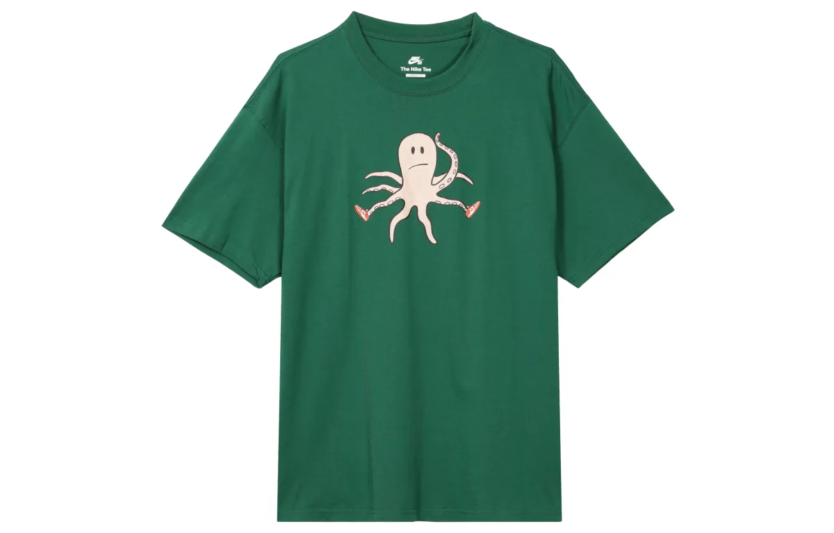 Nike T-Shirts Men's Green Crew Neck Moderate Straight Fit