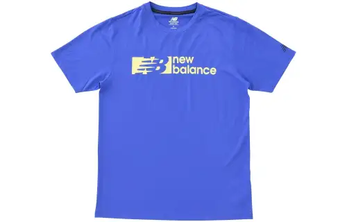 New Balance T Shirts Men's Blue Crew Neck Moderate Straight Fit
