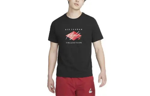Jordan T Shirts Men's Black Crew Neck Moderate Straight Fit
