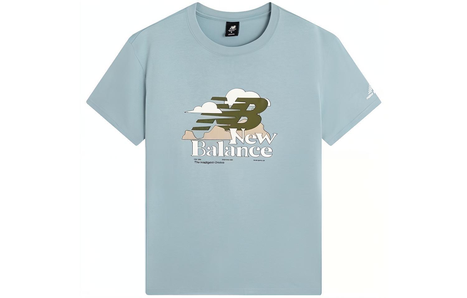 New Balance T Shirts Men's Haze Blue Crew Neck Moderate Straight Fit