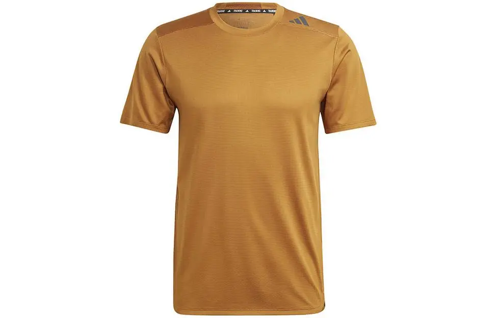 Adidas T-Shirts Men's Khaki Crew Neck Moderate Straight Fit
