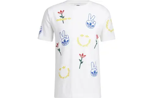 Adidas Originals T Shirts Men's White Crew Neck Moderate Straight Fit