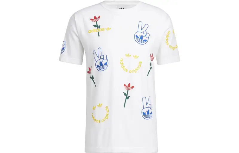 Adidas Originals T Shirts Men's White Crew Neck Moderate Straight Fit