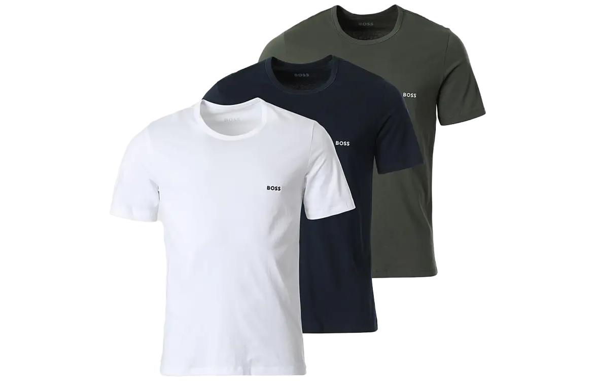 HUGO BOSS Твердый цвет слово Материнская печать круглый воротник короткий рукав Футболка мужской стиль 3 куска