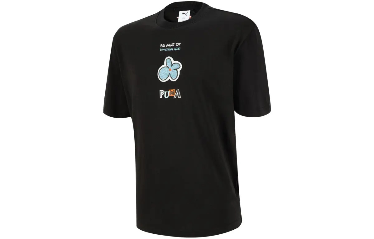 PUMA T-Shirts Unisex Black Crew Neck Moderate Straight Fit
