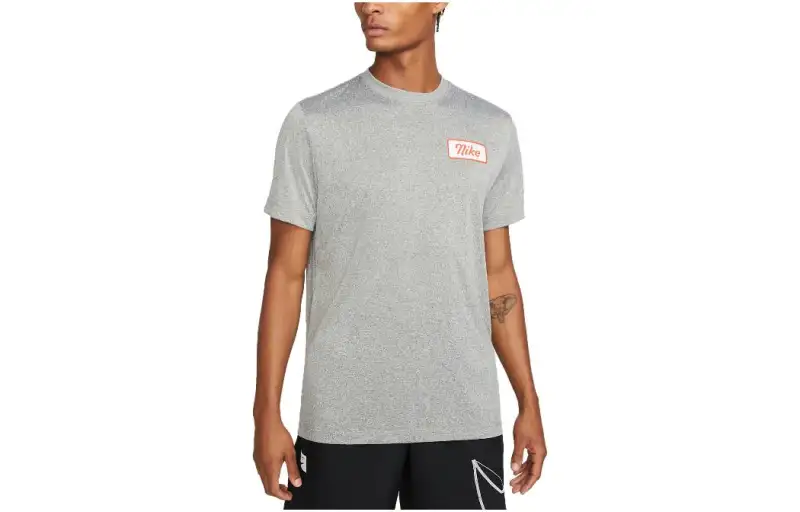 Nike T Shirts Men's Light Gray Crew Neck Moderate Straight Fit